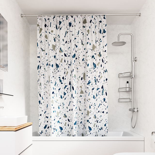 Croydex Blue Terrazzo Machine Washable Shower Curtain