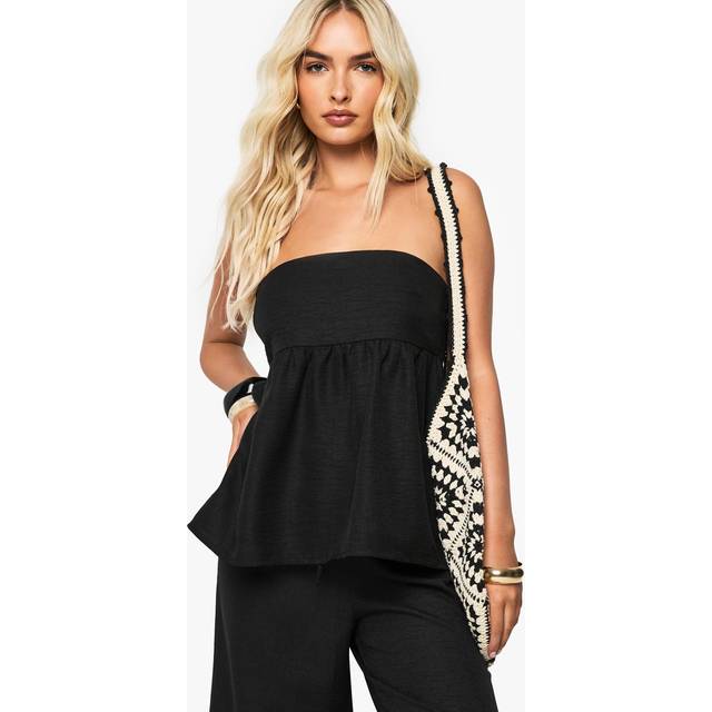 Womens Linen Look Wide Leg Trousers - Black - 10, Black
