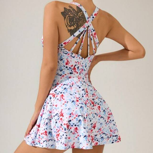 SHEIN Women&#39;s Mini Ditsy Floral Halter Neck Casual Sports Dress Athletic Dress