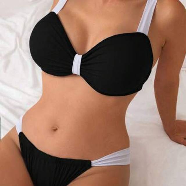 SHEIN New Plus Size 2pcs Sexy Spaghetti Strap Solid Color Beach & Pool Bikini Set,Removable Swimwear Pads,Summer Dresses For Women,Summer Vacation Clothes W