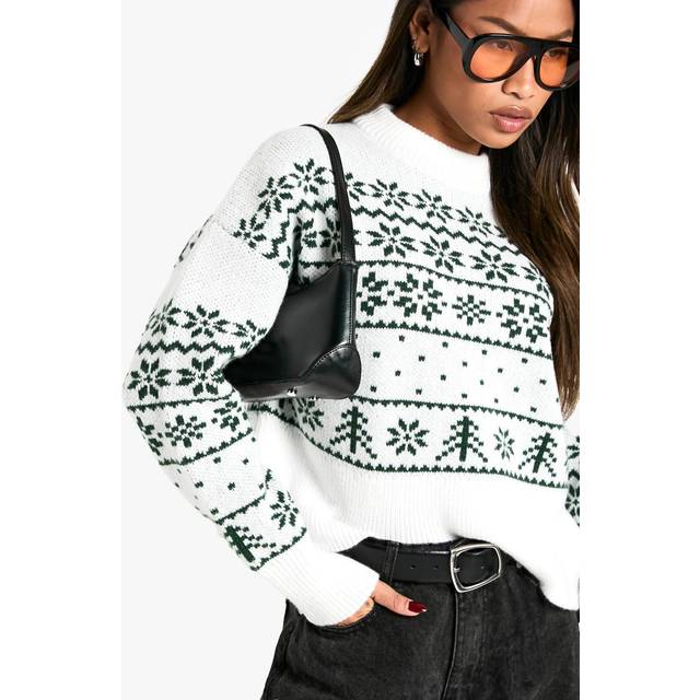 Womens Premium Christmas Fairisle Knitted Jumper - Green - M, Green
