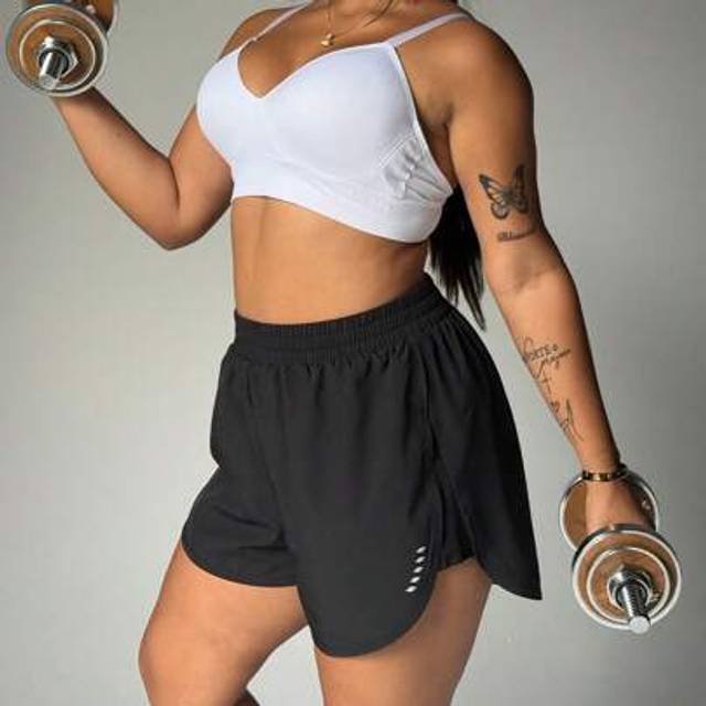 SHEIN Plus Size Women&#39;s Summer Elastic Waist 2 In 1 Sports Shorts