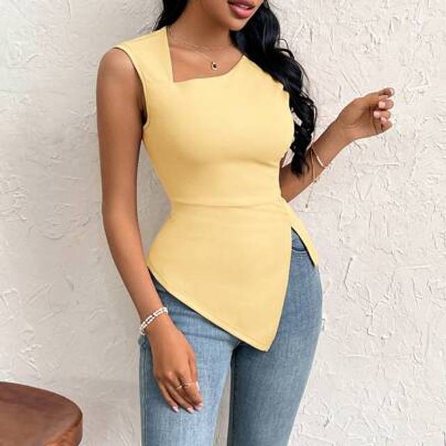 SHEIN Women&#39;s Plain Color Wrap Short Sleeve Fitted Casual Elegant T-Shirt, Suitable For Daily Wear, Holidays, Dates, Hanging Out With Friends