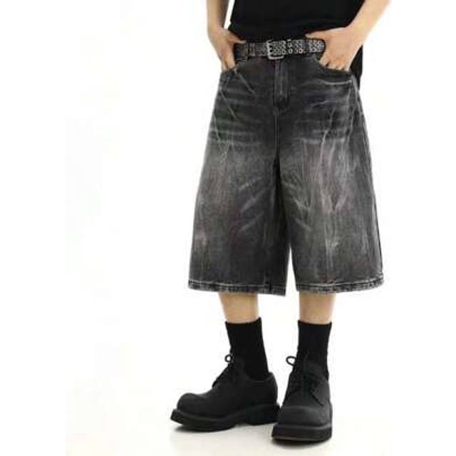SHEIN Men&#39;s Distressed Washed Denim Bermuda Shorts Slim Fit Casual Summer Thin Knee Length Pants, Vintage