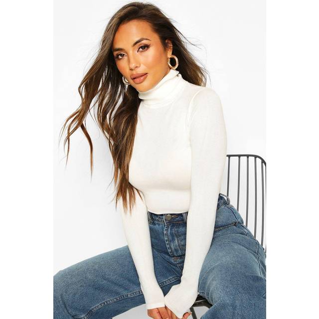 Womens Petite Fine Knit Roll Neck Jumper - White - M