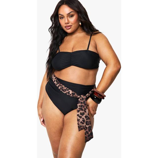 Womens Plus Ruched Removeable Strap Bandeau Bikini Top - Black - 28