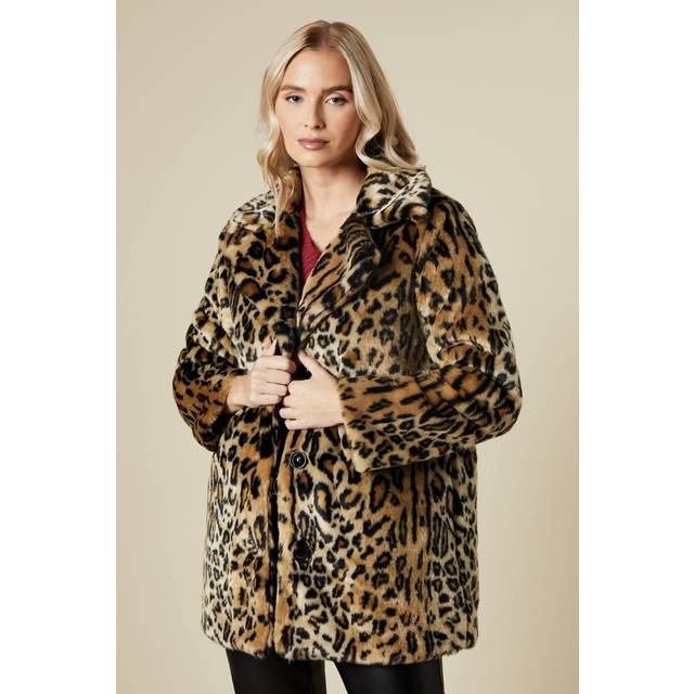 Womens Leopard Print Faux Fur Coat - S