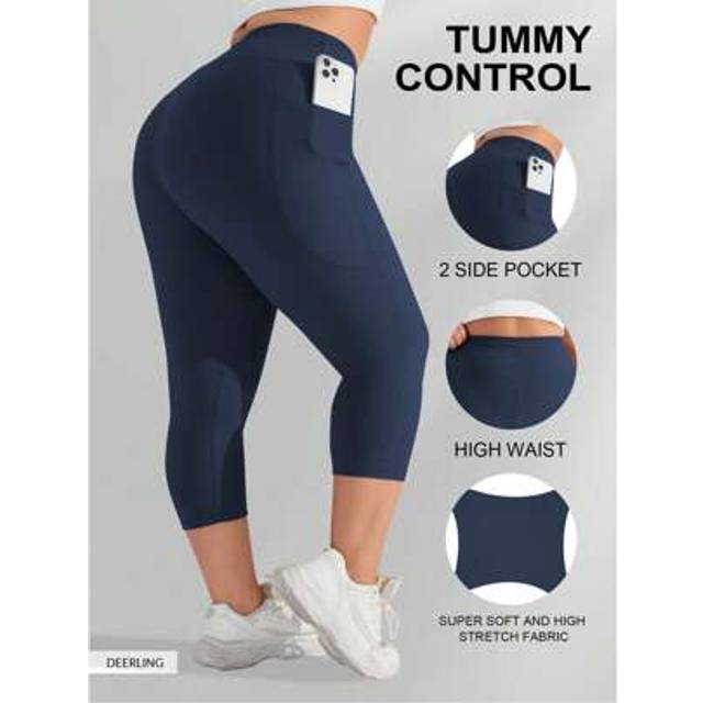 SHEIN Women&#39;s Plus Size Capri Leggings High Waist Tummy Control, Stretchy Yoga Workout Pants (XL-5X) - Spandex Elastic Fit