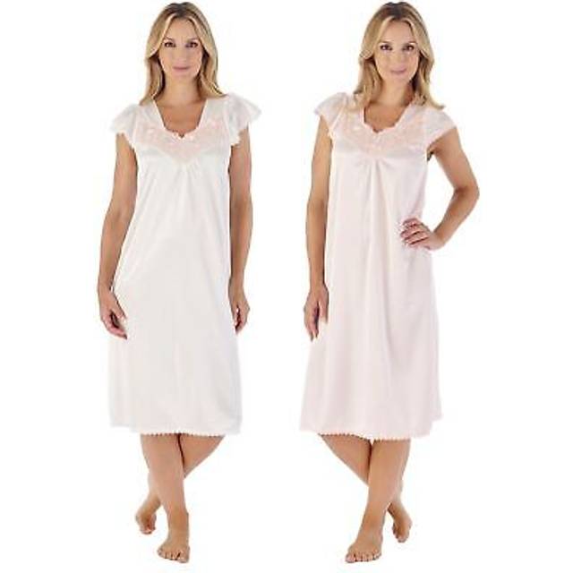 Slenderella satin nightie 42" embroidered trim cap sleeve nightdress uk made