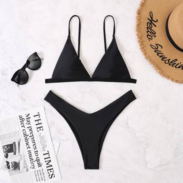 SHEIN Summer Beach Mono Bikini Set Triangle Bra & High Cut Bottom 2 Pieces Bikini