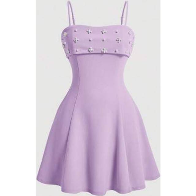 SHEIN Tween Girl Faux Pearls Beaded Decorated Spaghetti Strap Cami Dress, For Party, School Event Dresses