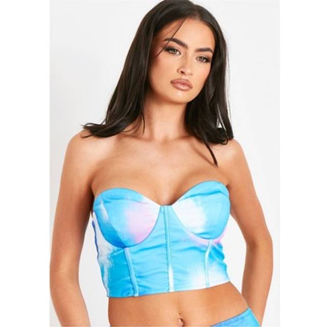 Missy empire womens dye printed cropped corset short sleeve crop top bandeau