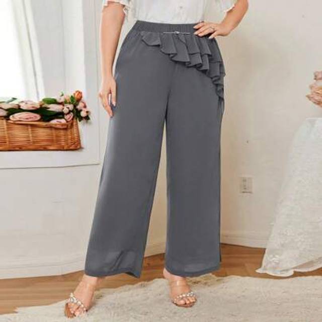 Modelyn Plus Size Women Elegant Knit & Chiffon Patchwork Loose & Comfortable Wide Leg Pants