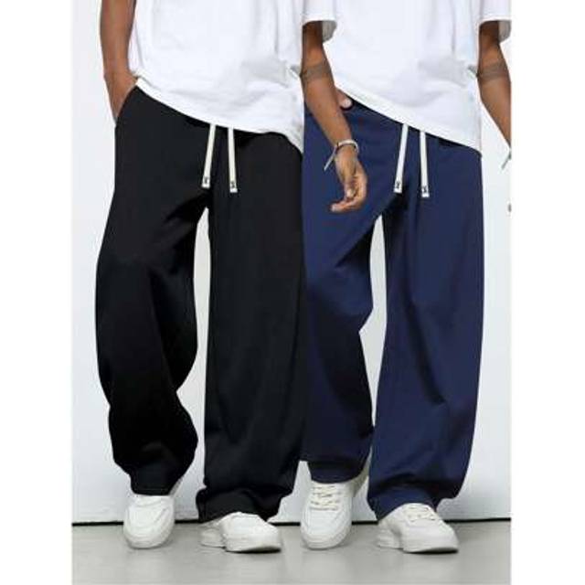SHEIN 2pcs/Set Men&#39;s Solid Color Loose Straight Leg Casual Sweatpants Jogger Pants, Versatile Spring Autumn
