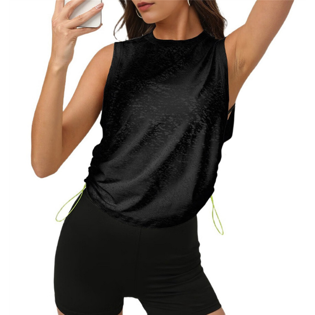 Women Racerback Sleeveless Workout Tops Crew Neck Ruched Side Tanks Athletic Casual Loose Shirts