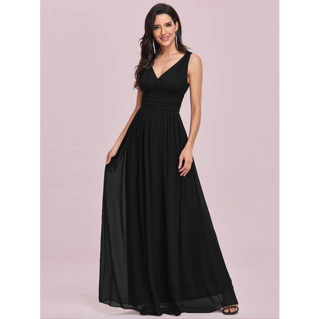 (black, M) Ever-pretty Women&apos;s Chiffon Pleated Double V-neck Maxi Evening Dresses Sleeveless Bridesmaid Dress