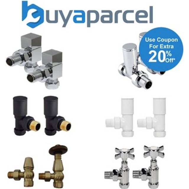 Kartell - Pair Cube Square Modern Chrome Radiator Towel Rail Valves Straight Valves 15mm
