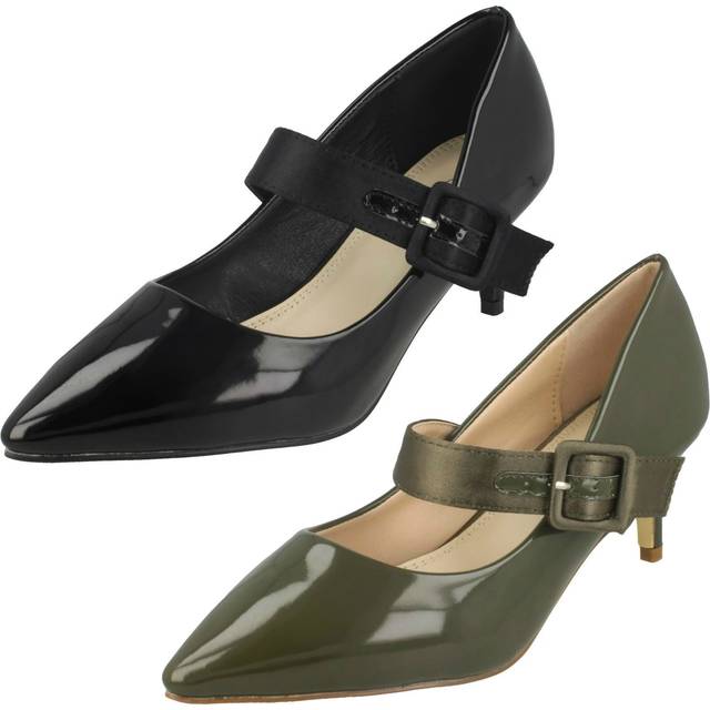 Ladies black patent spot on formal / party pointed toe shoes f9r0059