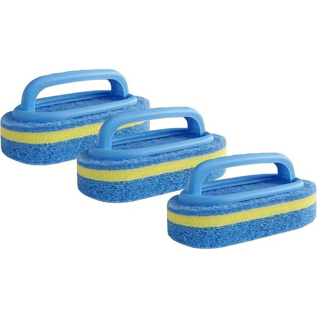 TEMU 3 Pcs Pool Cleaning Brushes - Manual Non-electric Polypropylene Grip Handle Sponge Scrubbers For Pool Walls & Tiles With Accessory Handle