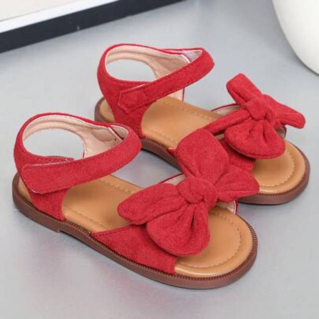 SHEIN Minimalist Infant/Toddler Girl Bow Decor Versatile Fashion Classic Cute Hook & Loop Strap Closed Toe Sandals, Princess Walking Shoes, Round Toe Soft S