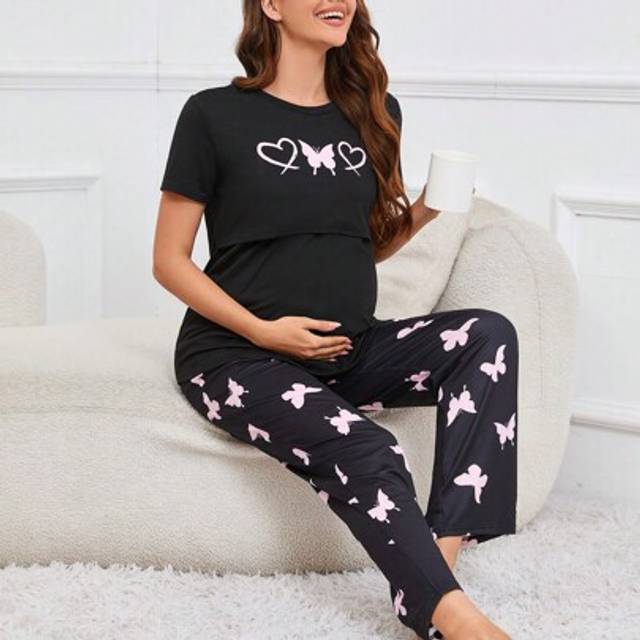 SHEIN Butterfly Printed Maternity Pajamas