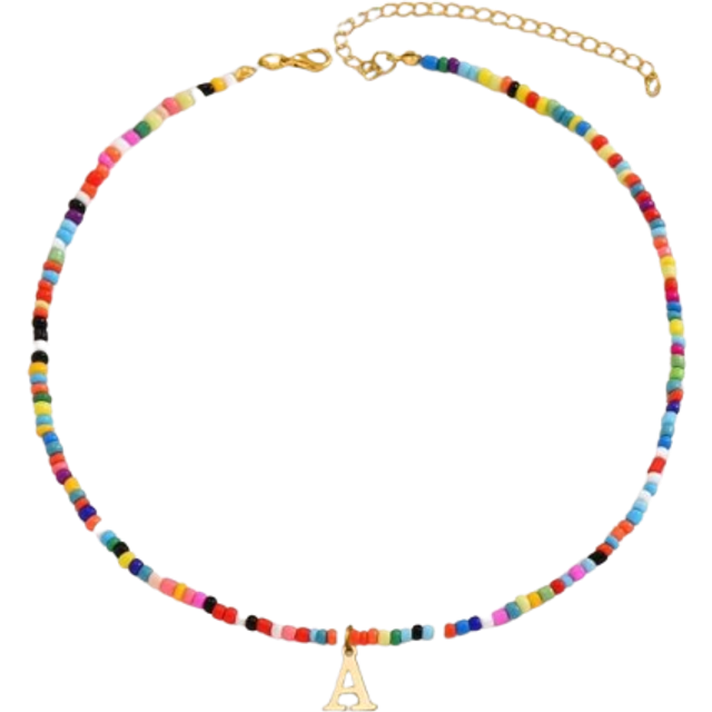 SHEIN 1pc Fashion Elegant Lady Style Gold Stainless Steel 26 Letter Pendant, Colorful Plastic Beaded Adjustable Elastic Necklace, Perfect Gift For Girlfrien