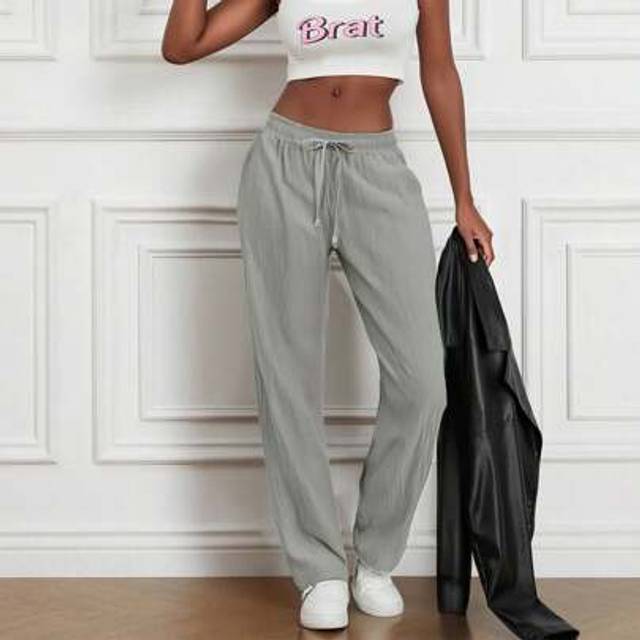 SHEIN Women&#39;s High Waist Loose Flowy Trousers Casual Solid Color Wide-Leg Trousers Jogger Pant Drawstring Design Fashion Pants Vacation Beach Palazzo Pants