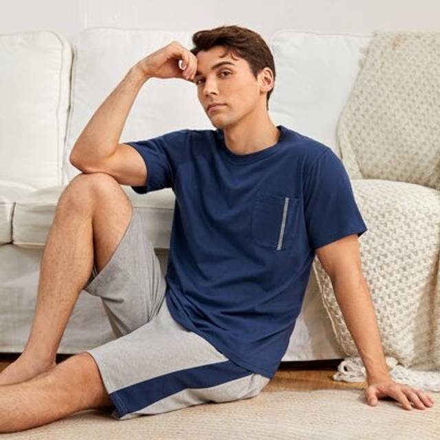 SHEIN Men Pocket Front Tee With Shorts PJ Set / Pajama Set