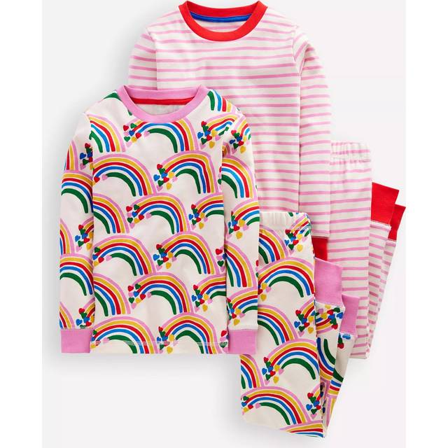 Mini Boden Kids' Cotton Snug Pyjamas, Pack of 2, Oatmeal Hearts