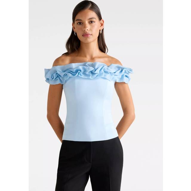 Forever New Stephanie Ruffle Crepe Bustier Top, Soft Blue