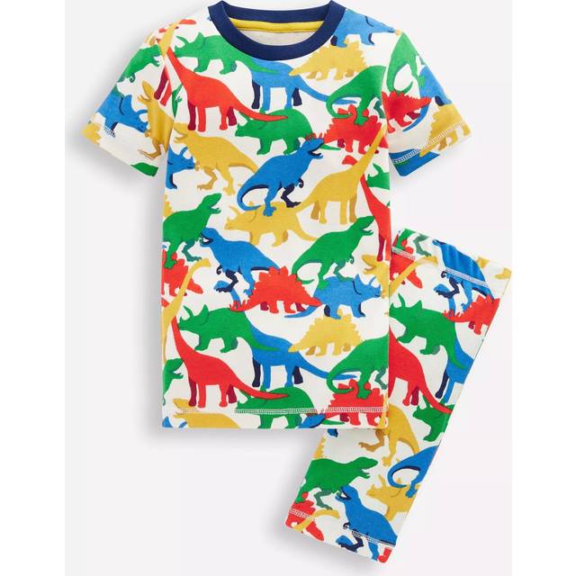 Mini Boden Kids' Cotton Short Sleeved Pyjamas, Multi Dinos