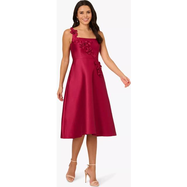 Sleeveless 3D Flower Mikado Midi Dress In Red Plum - 8