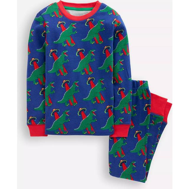 Mini Boden Kids' Cotton Glow In the Dark Long Sleeved Pyjamas, Dino Space