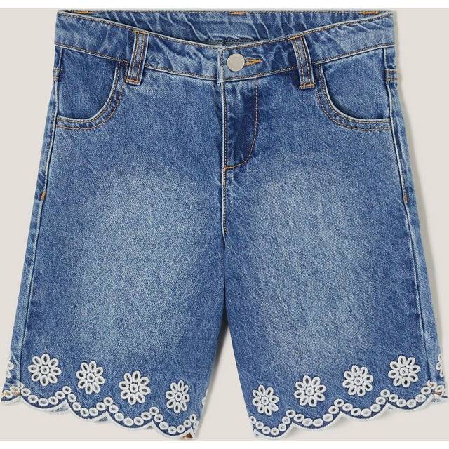 Monsoon Kids' Cotton Broderie Shorts, Blue