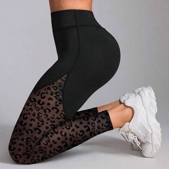 SHEIN Fashion Women&#39;s Mesh Sequin Leggings Yoga Leggings Non-See-Through Cropped High Waist Tummy Control Pants Suitable For Running Cycling Yoga Pickleball