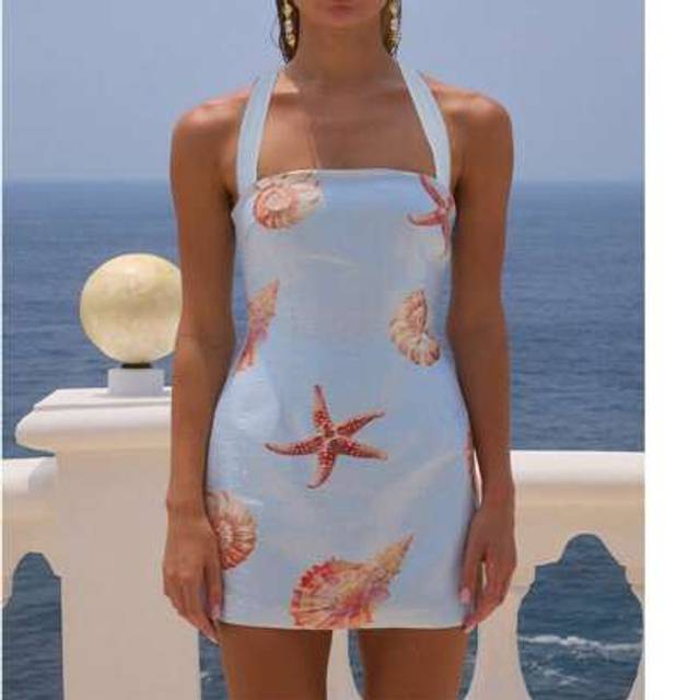 SHEIN Women Sequin Sparkly Bodycon Mini Dress Starfish Beachy Halter Neck Cocktail Party Short Dresses