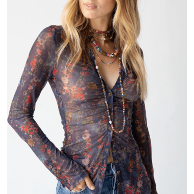 SHEIN Women&#39;s Spring Autumn Floral Print V-Neck Long Sleeve Blouse Boho Chic Loose Fit Tops Teen Going Out Tops Ibiza Outfits Beach Holiday Club Streetwear