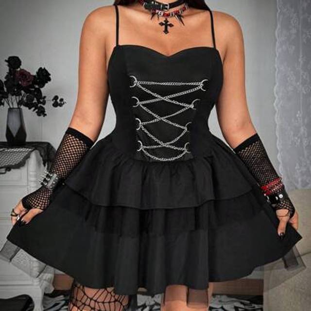 SHEIN Plus Size Rave Coachella Style Cinched Waist PU Leather Bodycon Dress, Dark Aesthetic