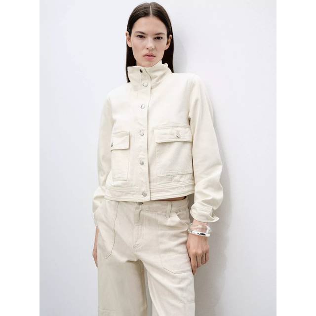 Mango Mara Cotton Denim Jacket, Natural White
