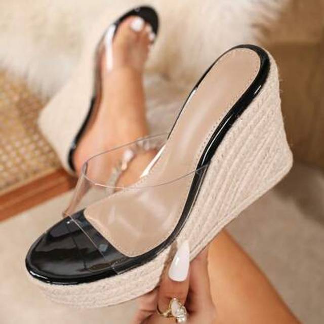 SHEIN Fashionable Sexy Women Platform Wedge Heeled Sandals, Rope Wrapped Round Toe Mule Style, Summer