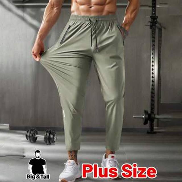 SHEIN Plus Size Men&#39;s Casual Sports Pants, High Stretch Fabric, With Drawstring Waist And Zipper Pockets, Suitable For Daily Wear And Outdoor Activities Wit