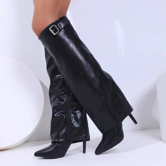 SHEIN Autumn/Winter Sexy Knee-High Boots| Pointed Toe Slim Heel Thigh-High Boots, Side Zipper Fashion Boots, Sexy Long Legs Look