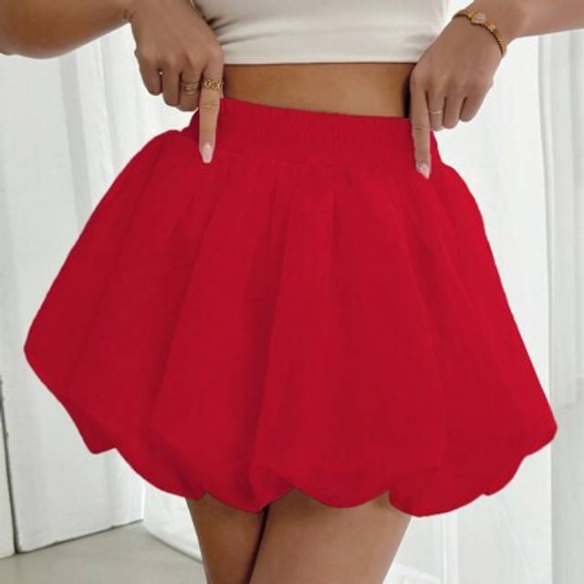Chiquease Women&#39;s Summer Red Bubble Mini Skirt With Lined Leggings
