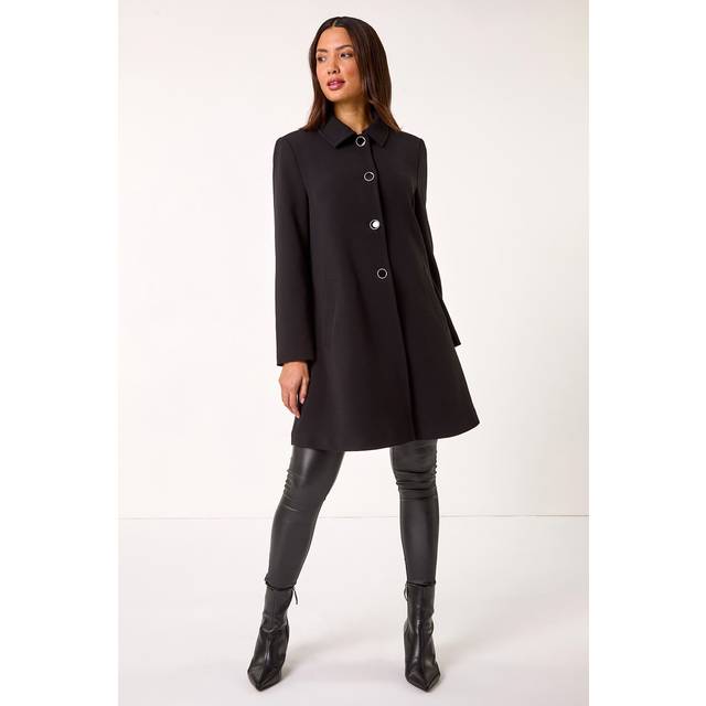 Buttoned Swing Coat - Black - 14