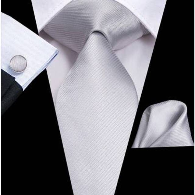 SHEIN Mens Tie Fashion Designer Grey Necktie Handkerchief Cufflinks Set