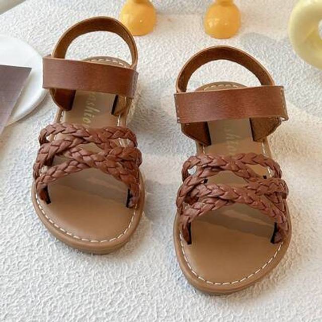 SHEIN 2025 BESTSELLER Bosibo Woven Sandals For Girls 3-12 Years | Adjustable Hook And Loop And CloudStep Ivory Soles Beach/School/Park/Baby Girls GOJOGOLO!&#34;