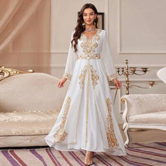 SHEIN Women&#39;s Long Sleeve Pearl Embellished Mock Dress, Modest