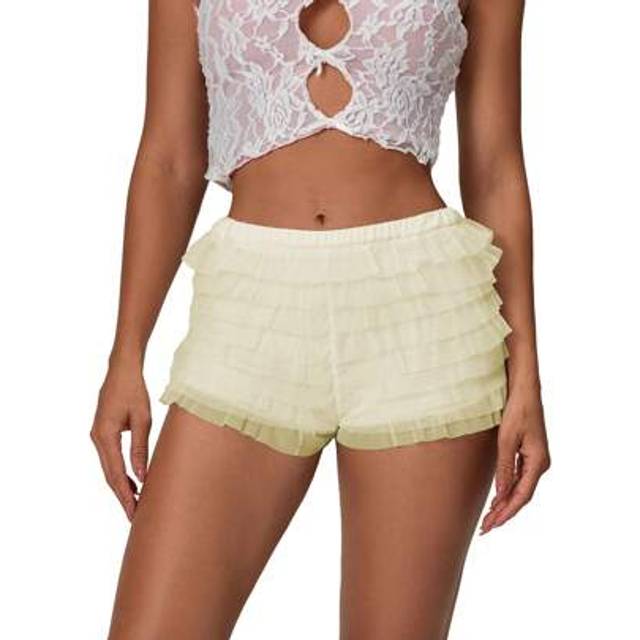 SHEIN Women Y2k Bloomer Shorts Cute Lace Trim Mini Shorts High Waist Tiered Bottoms Kawaii Pettipants Pumpkin Pants Streetwear