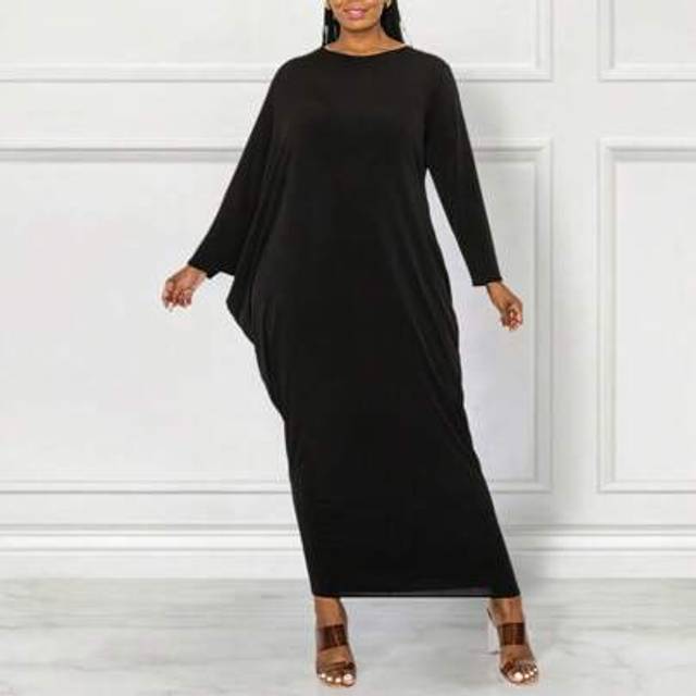 SHEIN Plus Size Women Plain Irregular Knitted Maxi Dress Ladies Long Sleeve Asymmetrical Elegant Casual Cocktail Party Gown
