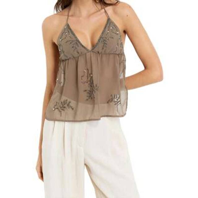 SHEIN Women Backless Halter Camisole Tops Tie-Up Sleeveless Tops Shiny Beaded Summer Tank Vests For Club Party Streetwear